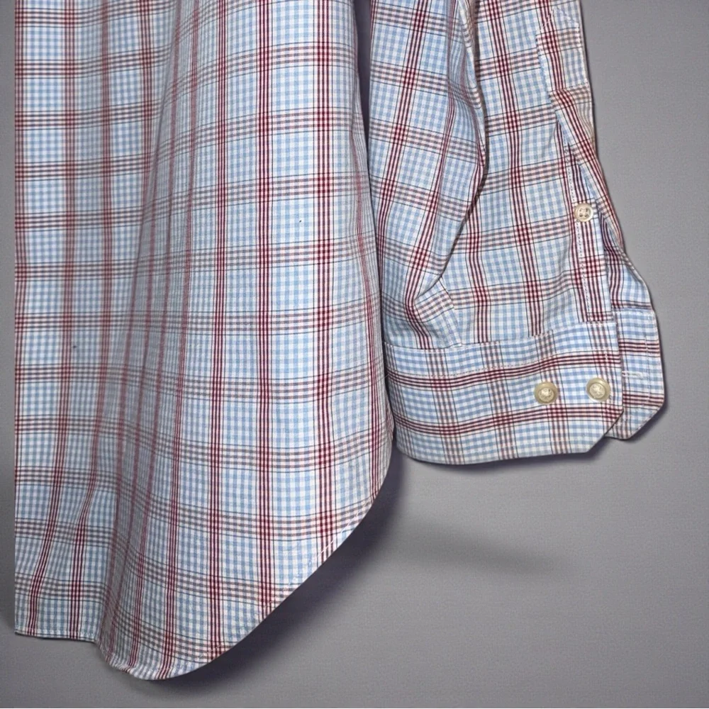 Banana Republic Men’s Non-Iron Classic Fit Plaid Shirt L 16–16.5 Red White Blue
